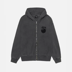 STUSSY 8 BALL ZIP HOODIE PIGMENT DYED BLACK