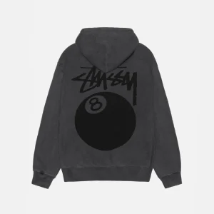 STUSSY 8 BALL ZIP HOODIE PIGMENT DYED BLACK