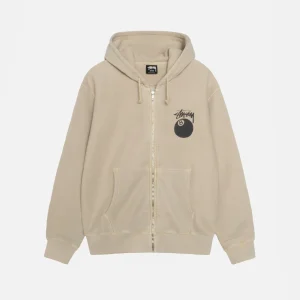 STUSSY 8 BALL ZIP HOODIE PIGMENT DYED KHAKI