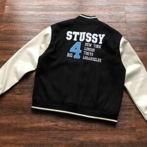 STUSSY Vintage Stussy Big 4 Leather Wool Black Jacket